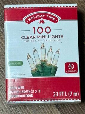 Holiday Time 100 Clear Mini Lights Green Wire 23 FT